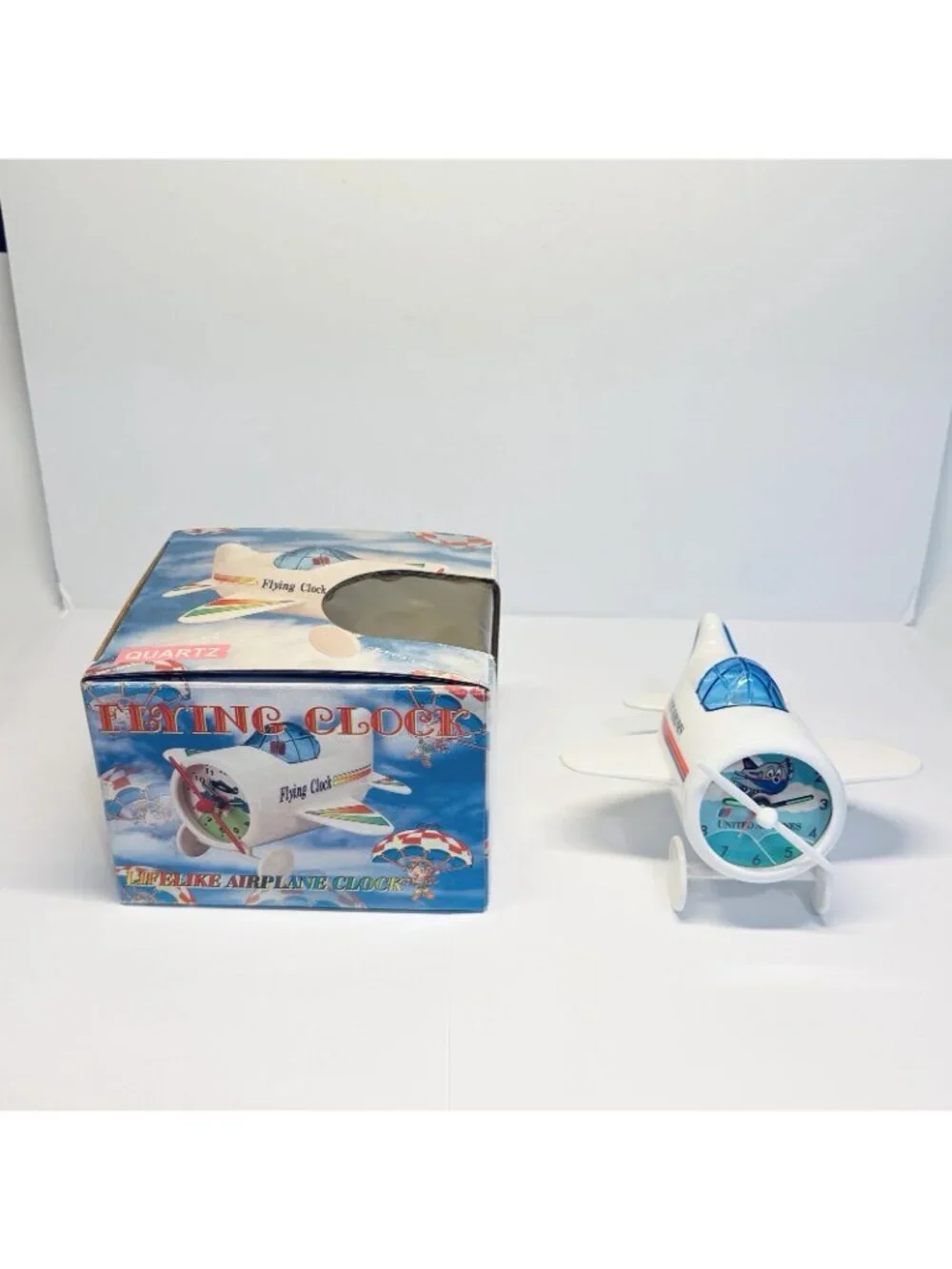 United Airlines VTG  Airplane Desk Alarm Clock Works Propeller Moves